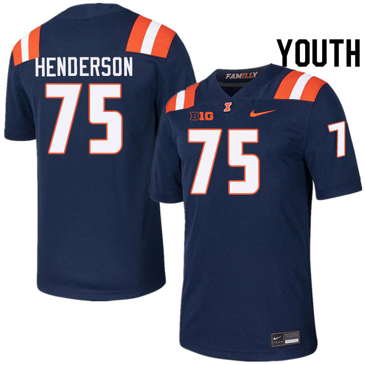 Youth #75 Brandon Henderson Illinois Fighting Illini College Football Jerseys Stitched-Navy